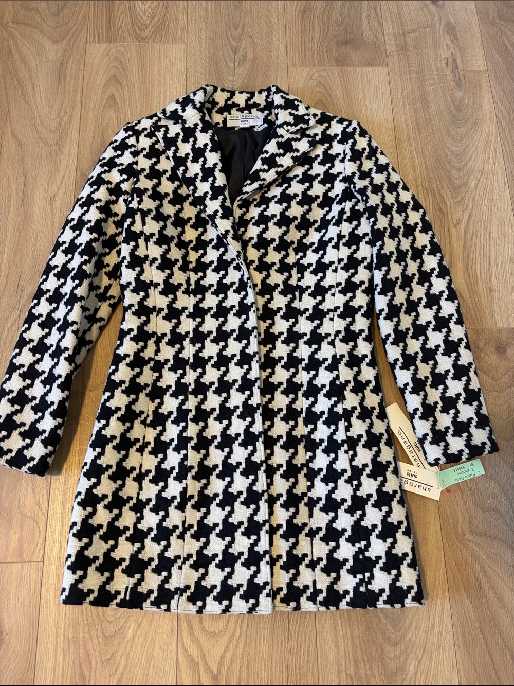 Sharagano Black & White Houndstooth Wool Blend Pea Coat size 6